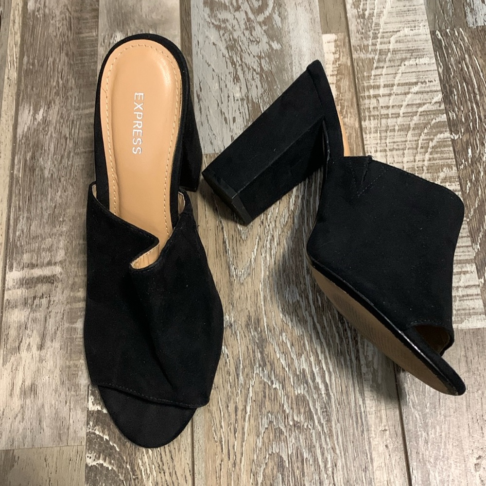 Express Slip On Black Faux Suede  Mules Sandals Shoes Size:8